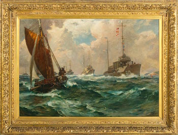 "Return of the Mayflower" by Bernard F. Gribble. An original painting from FDR's personal naval collection, acquired by the National Park Service and returned to his home in 2001. "Return of the Mayflower" by Bernard F. Gribble. An original painting from FDR's personal naval collection, acquired by the National Park Service and returned to his home in 2001.